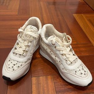 Ash wedge sneakers in white lace/leather